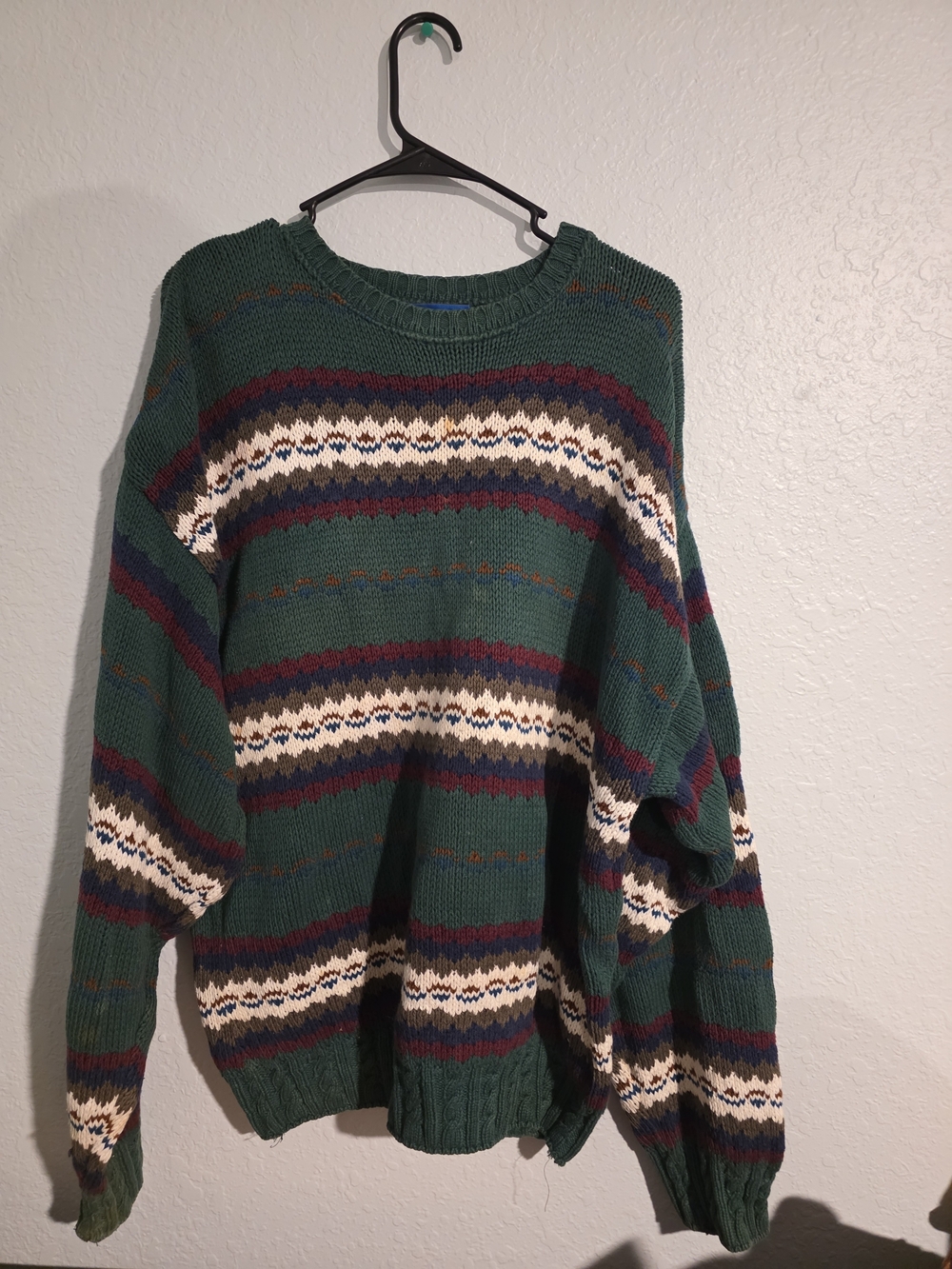 Vintage Pendleton Green Crewneck Sweater with Cream and Burgundy Stripes